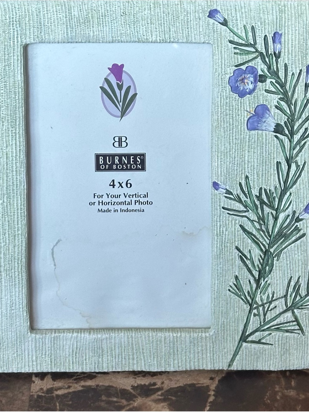Burnes Of Boston Light Green Frame with Purple Floral Accent